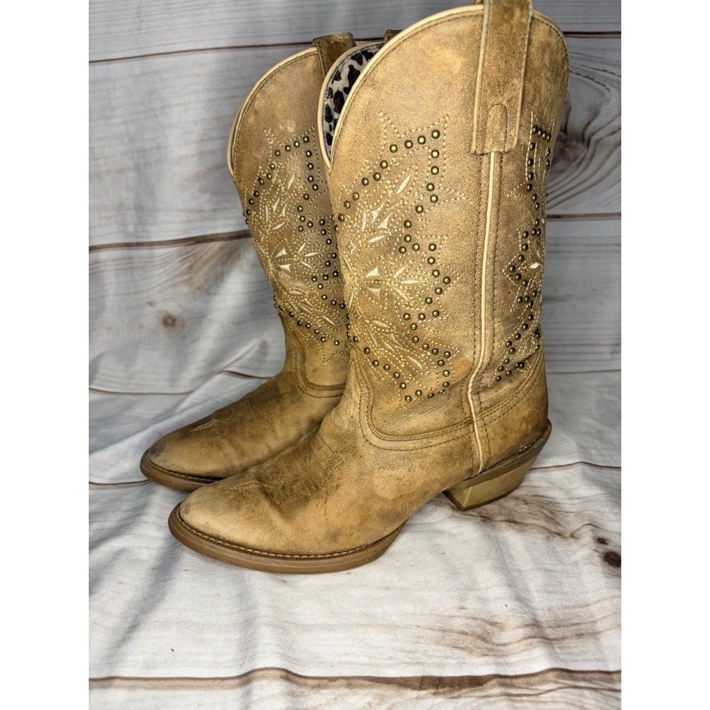 Laredo Women's Western Cowboy Boots Tan Studded Floral Leather Size 8 M